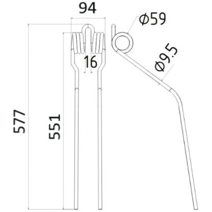 Swather haytine- Length:551mm, Width:94mm,⌀9.5mm - Replacement for Fella
 - S.132536 - Farming Parts