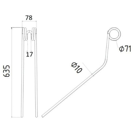 Swather haytine- Length:635mm, Width:78mm,⌀10mm - Replacement for Krone
 - S.132539 - Farming Parts