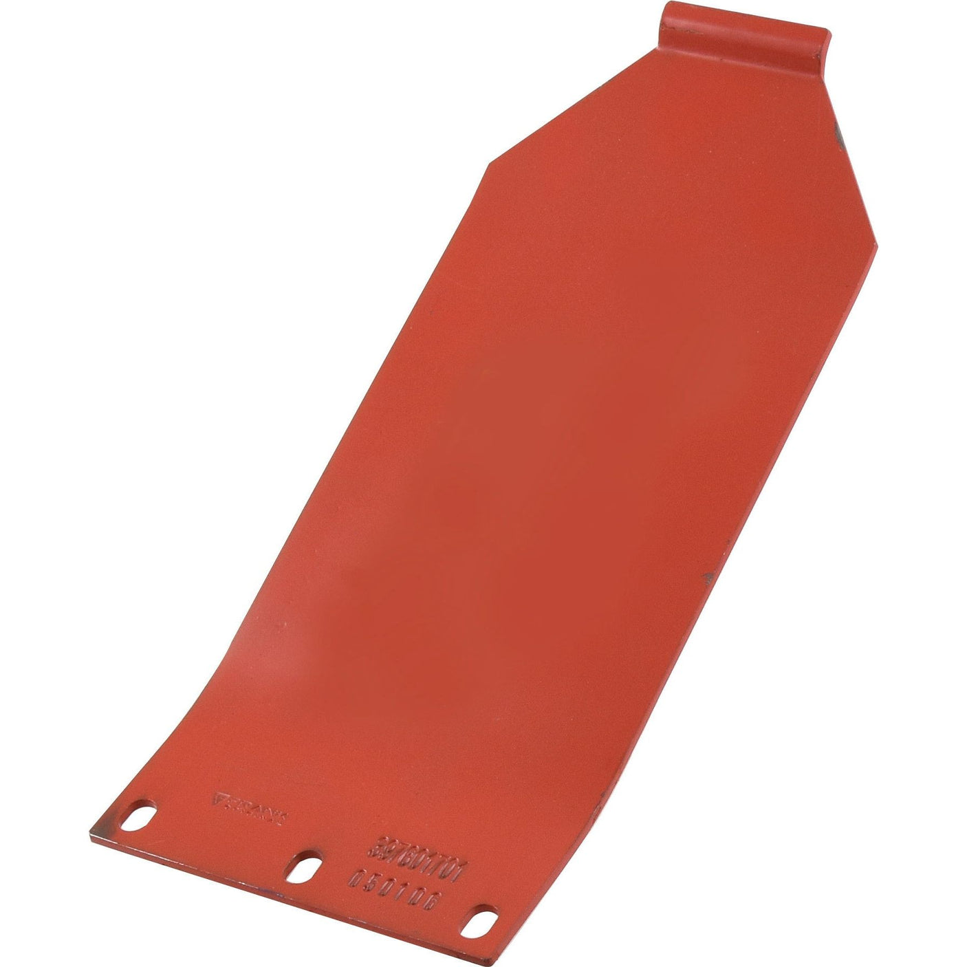 A Sparex Skid, measuring 390mm in length and featuring a unique design with four holes at one end and a bent section at the other end, serves as an ideal replacement part for Pottinger NOVADISC machinery under the specification 397601701 (Sparex Part No. S.132569).