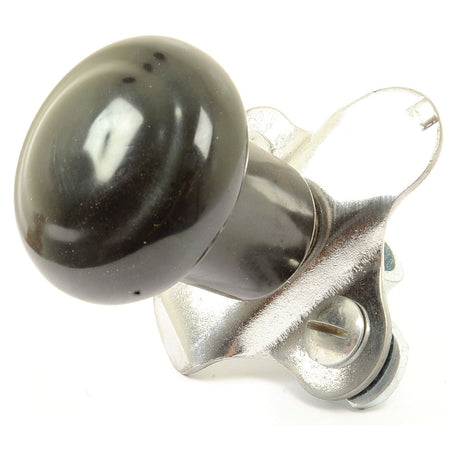 Close-up of the Sparex Wheel Spinner, an aluminum gear shift knob (Agripak 1pc., S.13541), featuring a sleek black design mounted on a silver metal base, perfect for classic car enthusiasts, isolated on a white background.