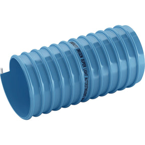 A coiled, blue, flexible hose marked with "Merlett Oregon Suction/Vent Hose," identified by Hose ID 40mm (1 4/7'') - S.135760 from the Sparex brand. Suitable for various outdoor cleaning tasks, this hose combines durability with ease of use.