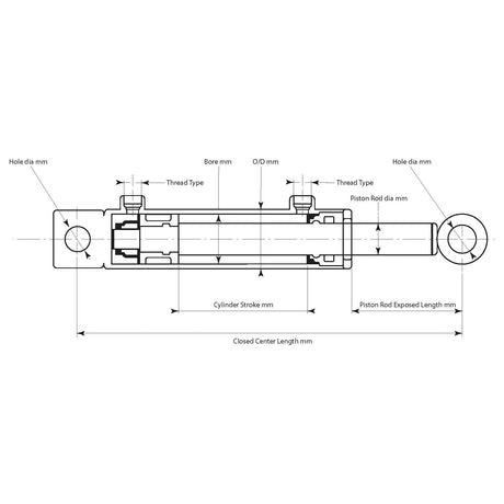 Hydraulic Double Acting Cylinder with Ends, 20 x 32 x 300mm
 - S.136882 - Farming Parts