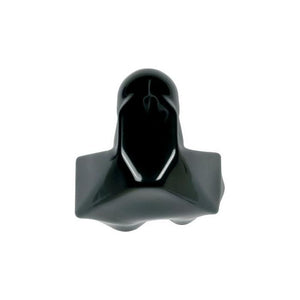 A glossy, black Tow Ball Boot - RCT750 from AGCO, presented as a stylized bust sculpture viewed from the front.