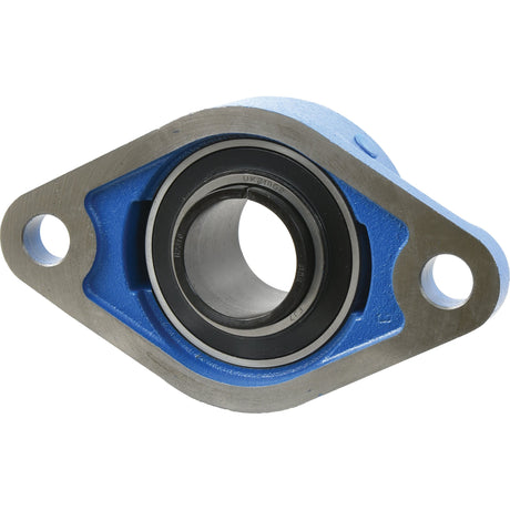 A Sparex brand NTN SNR two-bolt flanged unit (UKFL210H) with a blue metal exterior, featuring two mounting holes and a visible black circular interior.