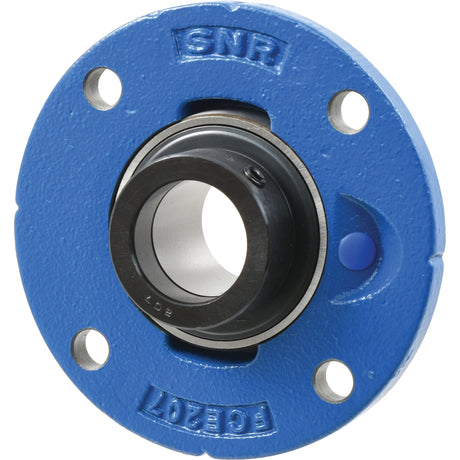 A blue Sparex NTN SNR Four-Bolt Flanged Unit (EXFCE209), Sparex Part No. S.138547, with a central 45mm cylindrical opening and four mounting holes.