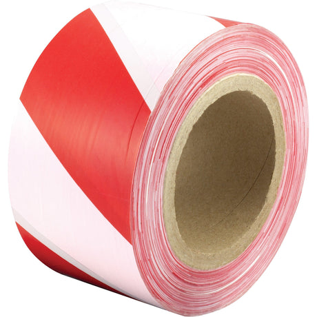 The Sparex Non-Adhesive Barrier Tape features red and white stripes and is typically used for marking off restricted areas or hazards. Available in a length of 500 meters, it provides extended coverage with a width of 70mm (Sparex Part No.S.139881).