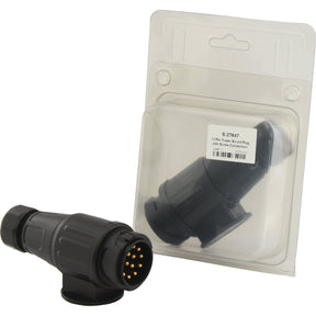 The Sparex 13 Pin Trailer Board Plug with Screw Connectors (Part No. S.27647), compatible with both 12V and 24V systems, is displayed both outside and inside its packaging.