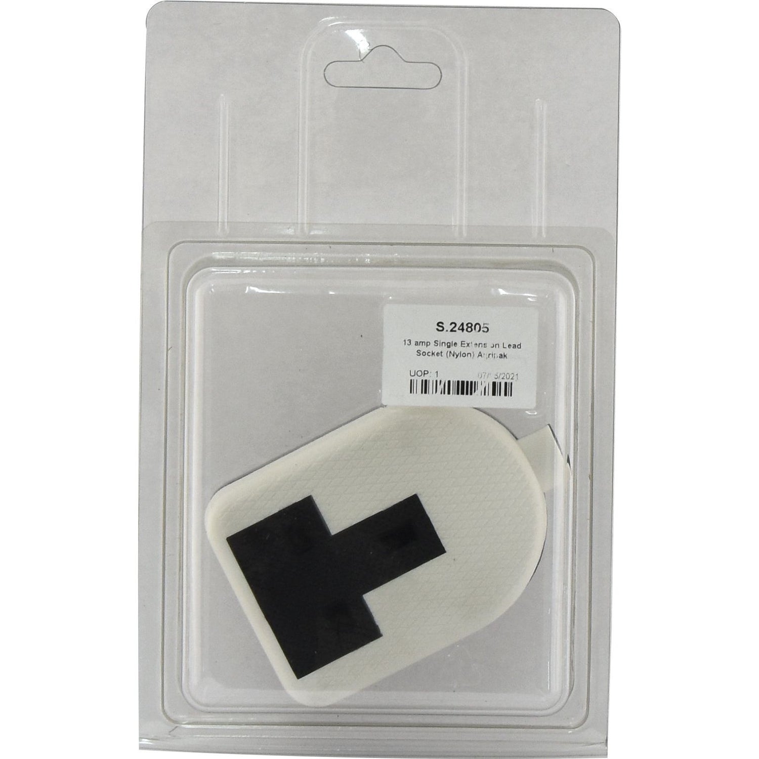 A packaged 13 amp Single Extension Lead Socket in durable Nylon construction, labeled as Sparex Part No. S.24805, is available.