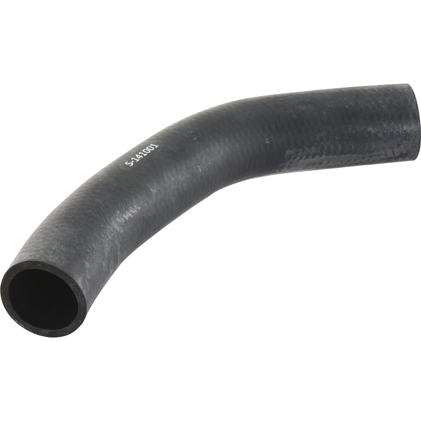 The Top Hose from Sparex, with an inner diameter of 44mm at the smaller end and 54mm at the larger end (Sparex Part No. S.141001), is a curved black rubber hose featuring a textured surface and an inscribed alphanumeric code, paired with a sturdy hose clip.