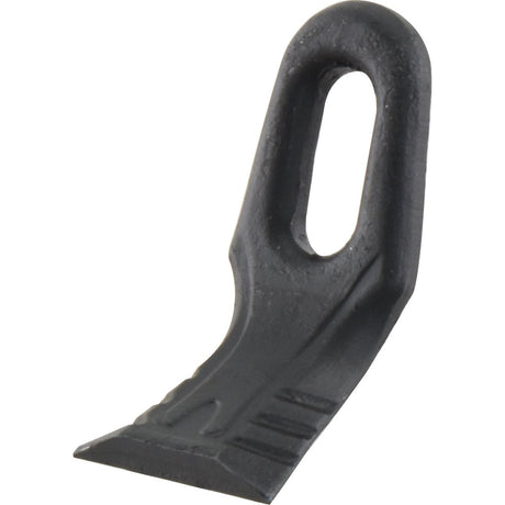 Introducing the Y type flail from Sparex, a black, metal attachment measuring 99mm in length and 45mm in width. This durable component includes a hole measuring 39x16mm for easy mounting and is crafted with an 8mm thickness to ensure top-notch performance. Model No. S.143273 serves as a reliable replacement for Rousseau and S.M.A equipment, created with exact product specifications for resilience and efficiency in agricultural use.