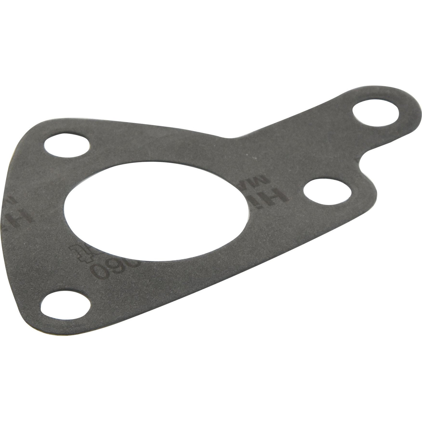 The Sparex Thermostat Gasket (Part No. S.143651) is a flat, black, irregularly shaped gasket with three holes and a larger central opening, suitable for Fiat tractors.