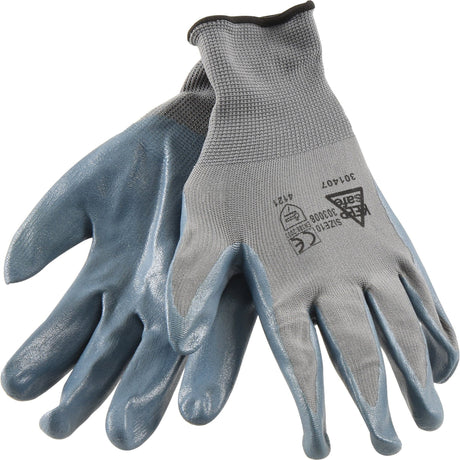 Introducing the Nitrile Foam Palm Glove - 10/XL - S.144405 by Sparex, a pair of work gloves featuring blue and gray coloring, nitrile foam coating on the palms for superior grip, and knitted fabric on the back for comfort.