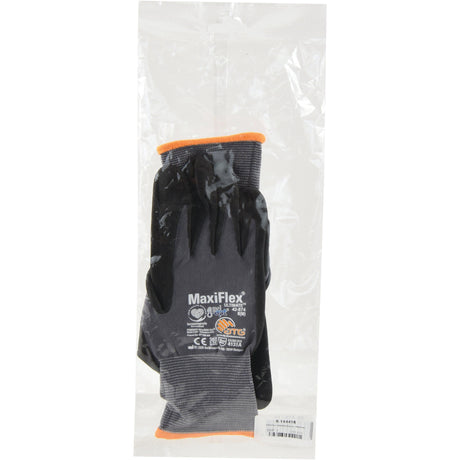 A pair of Sparex MaxiFlex Ultimate general handling gloves in size 8/M, featuring black and gray abrasion-resistant surfaces with orange trim, packaged in a clear plastic bag. These gloves also include All Day AntiPerspirant Technology for maximum comfort.