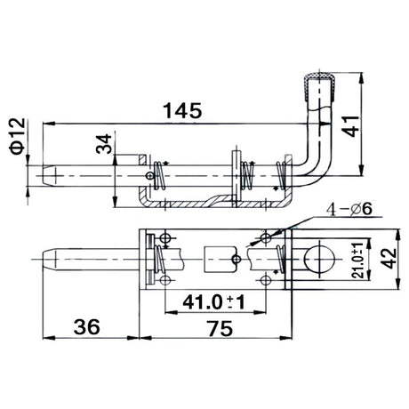 Spring Bolt, Bolt⌀13mm, Plate size: 75mm x 40mm
 - S.14506 - Farming Parts