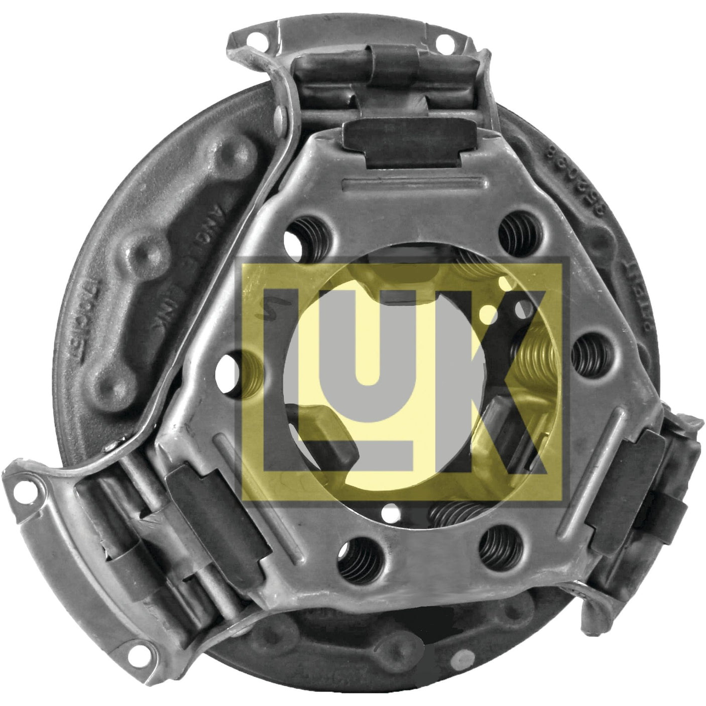 A close-up image of the Clutch Cover Assembly - S.145209 from Sparex, made from pressed steel, featuring multiple bolts and openings, with the Sparex logo prominently displayed in the center.