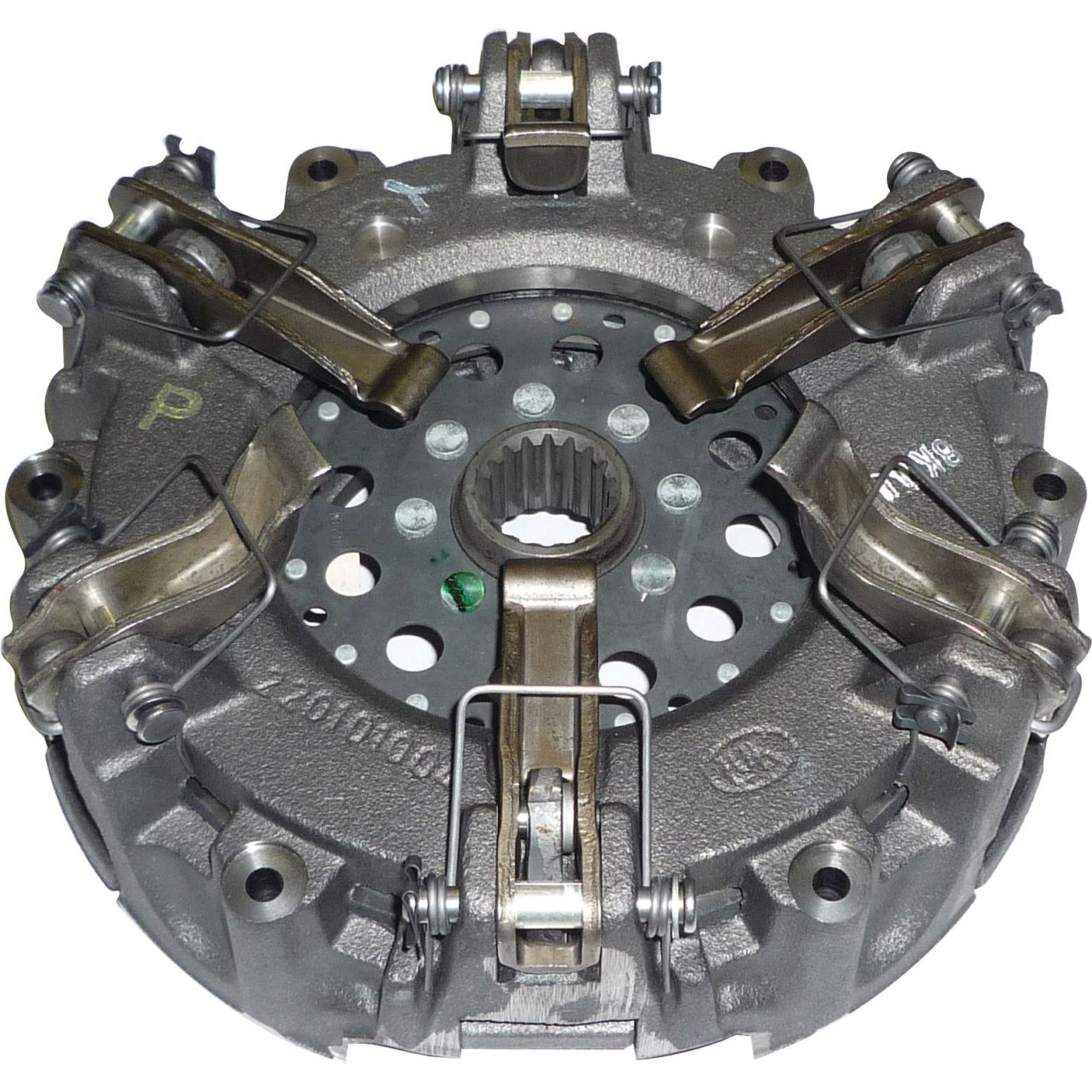 Close-up view of the Clutch Cover Assembly - S.145323 by Sparex, featuring visible springs and levers, encased in a robust cast iron housing.