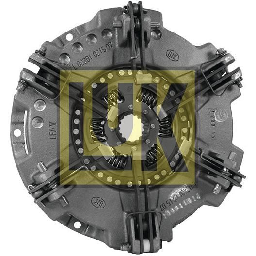 A round, metallic car clutch assembly with visible springs and a yellow center, branded with the logo "Sparex Clutch Cover Assembly - S.145469" overlaid in yellow.