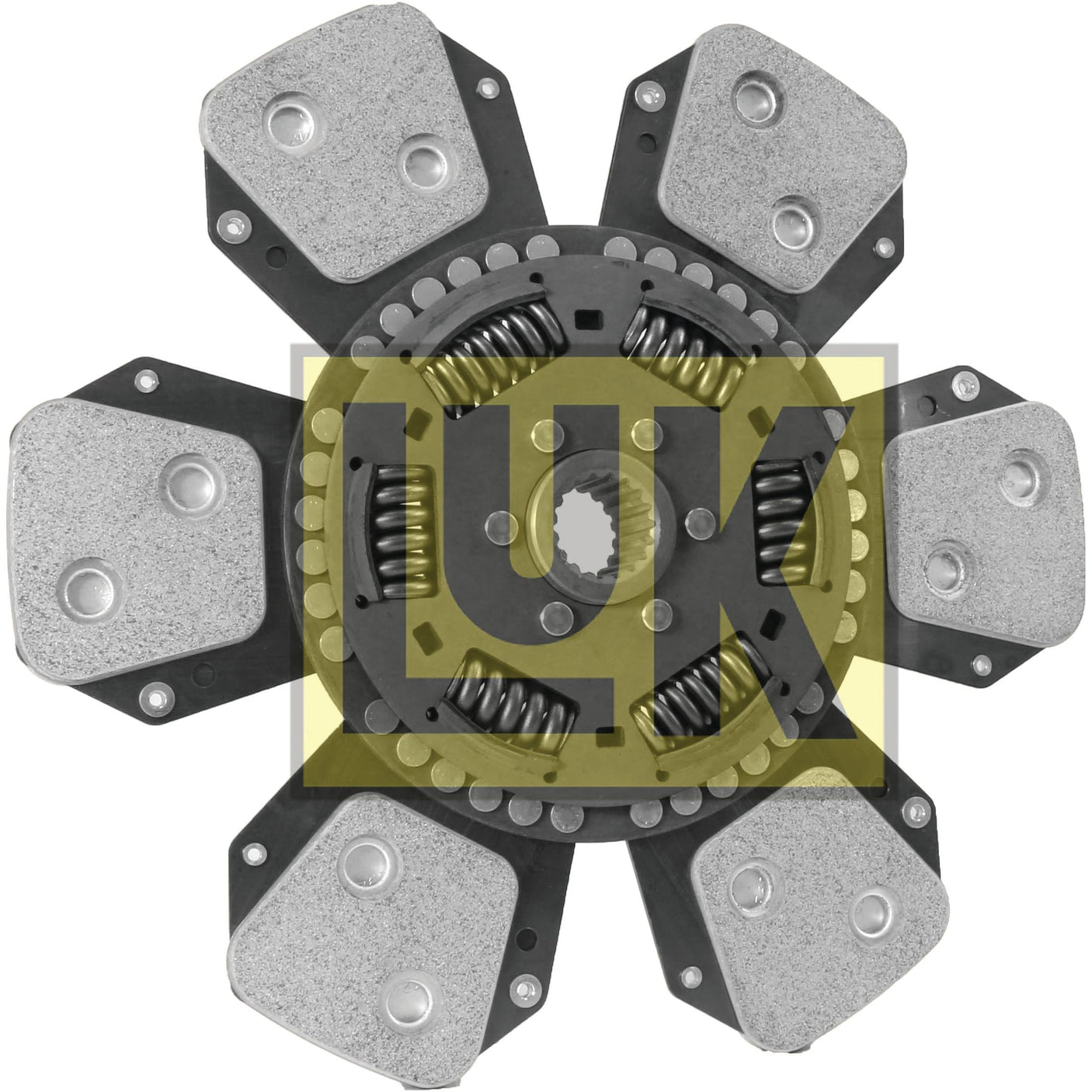 Close-up of a torsion sprung, six-paddle cerametallic clutch disc with visible springs and friction pads, featuring a "Sparex" logo overlay and product name "Clutch Plate - S.145939".