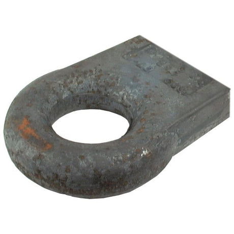 The Sparex Weld on Towing Eye - 5'' - Straight - S.14607 features a weathered, steel lifting lug with a circular eyelet and a flat base, making it ideal for standard duty applications.