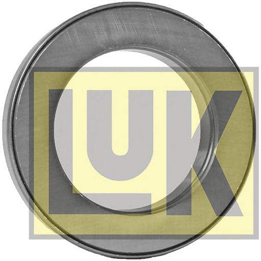 A circular metal clutch release bearing, identified as LUK Clutch Release Bearing - S.146339 from the Sparex brand, featuring an outer ring and an inner hole, is positioned in front of a yellow and black LUK logo. It is suitable for Ford New Holland applications.