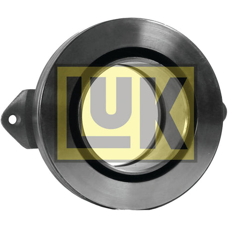 Product Name: LUK Clutch Release Bearing - S.146383  
Brand Name: Sparex  

A metal bearing part with the LUK logo in the center, featuring a circular design and a side tab with a hole for attachment. This Sparex clutch release bearing, model S.146383, is ideal for Massey Ferguson machinery and showcases the renowned quality of the LUK brand.