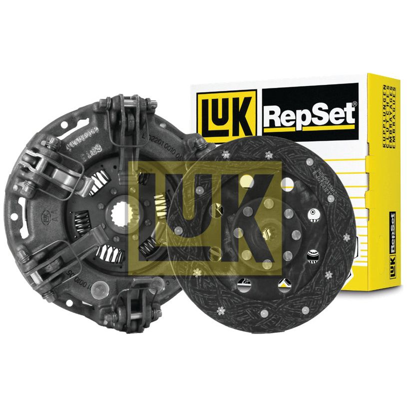 A car clutch kit without bearings - S.146456 from Sparex, featuring two metal components made from organic material, placed in front of a yellow and white Luk RepSet box.