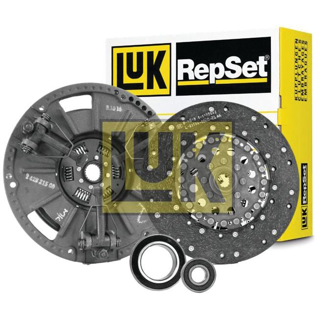 Sparex's Clutch Kit with Bearings - S.146572, featuring an organic disc, pressure plate, and release bearings, with packaging in the background.