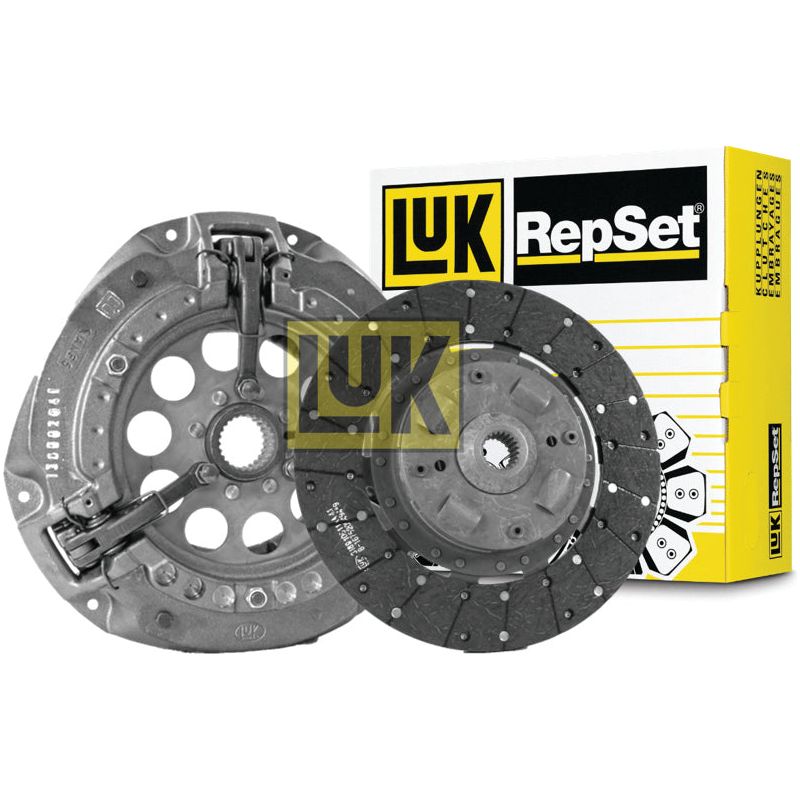 A Sparex Clutch Kit without Bearings - S.146819, featuring a pressure plate and an organic material clutch disk, is displayed next to its packaging box.