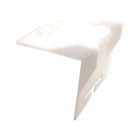 A white, L-shaped plastic corner protector with slots for mounting or attachment, the Sparex Loadbinder Protection Plate (Part No. S.14689) ensures added durability and safety.