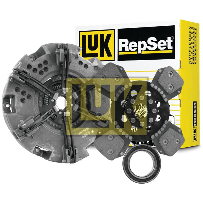 Image of a Sparex Clutch Kit with Bearings - S.147232, showcasing the pressure plate, disc, release bearing, packaging box, and dual cover design.