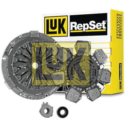 A Sparex Clutch Kit with Bearings - S.147242, including a clutch disc, pressure plate, release bearing, and associated components with a specific cover size, placed near the product packaging.
