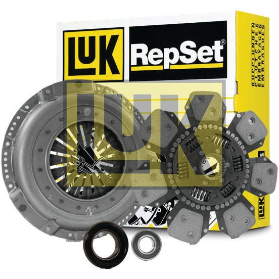 The packaging and components of the Sparex Clutch Kit with Bearings - S.147307, featuring a clutch disc, pressure plate with compensating springs, and release bearing, are displayed.