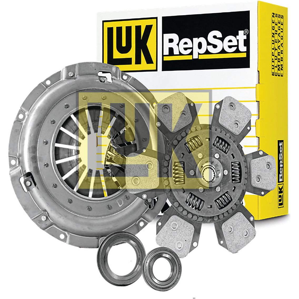 Sparex Clutch Kit with Bearings - S.147320, featuring a pressure plate, Cerametallic disc, and bearings, displayed in front of its branded packaging.