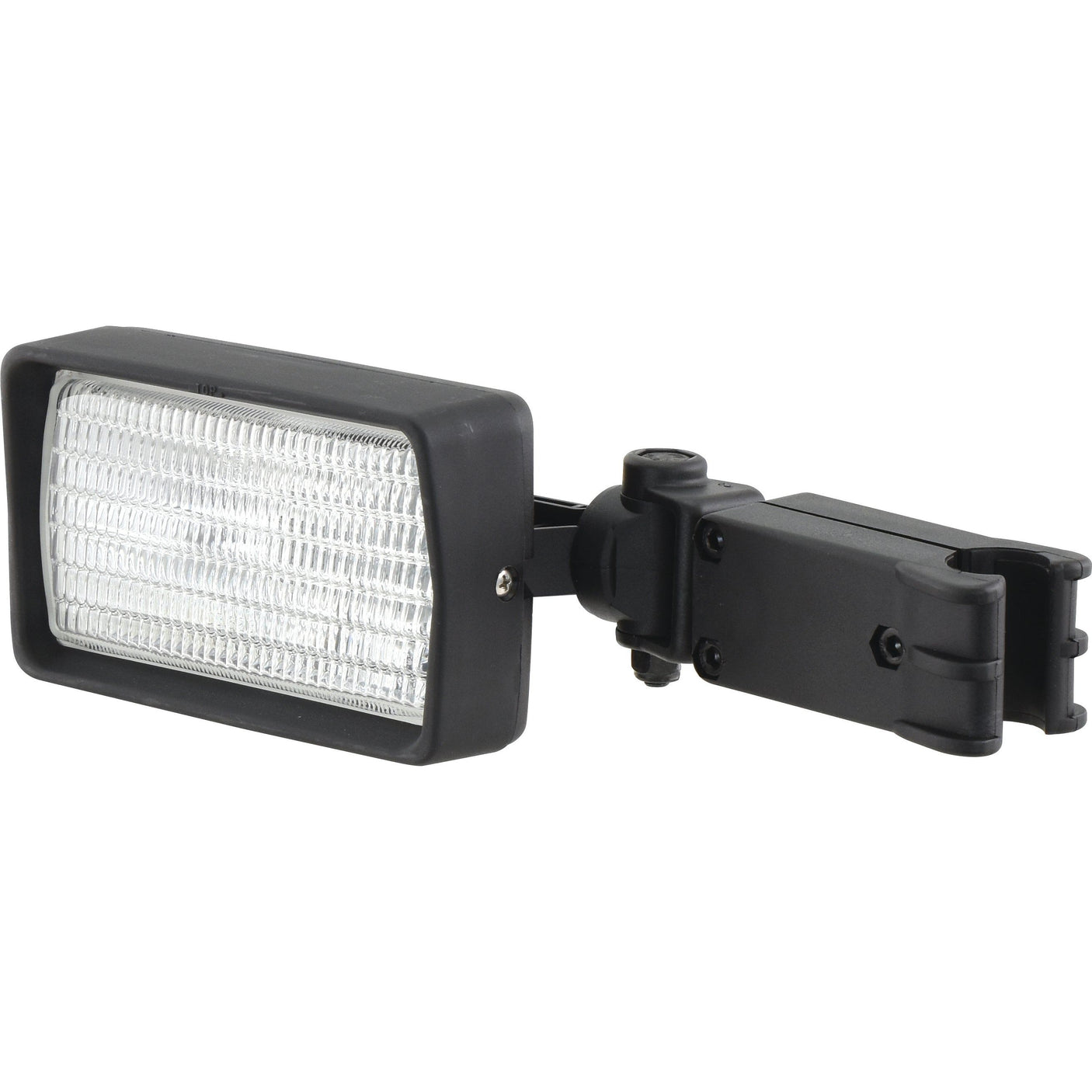 The Halogen Work Light Rectangular LH - 12V (55W) - S.147617 by Sparex, featuring a black frame and mounted on an adjustable bracket, is ideal as a Case IH worklight.