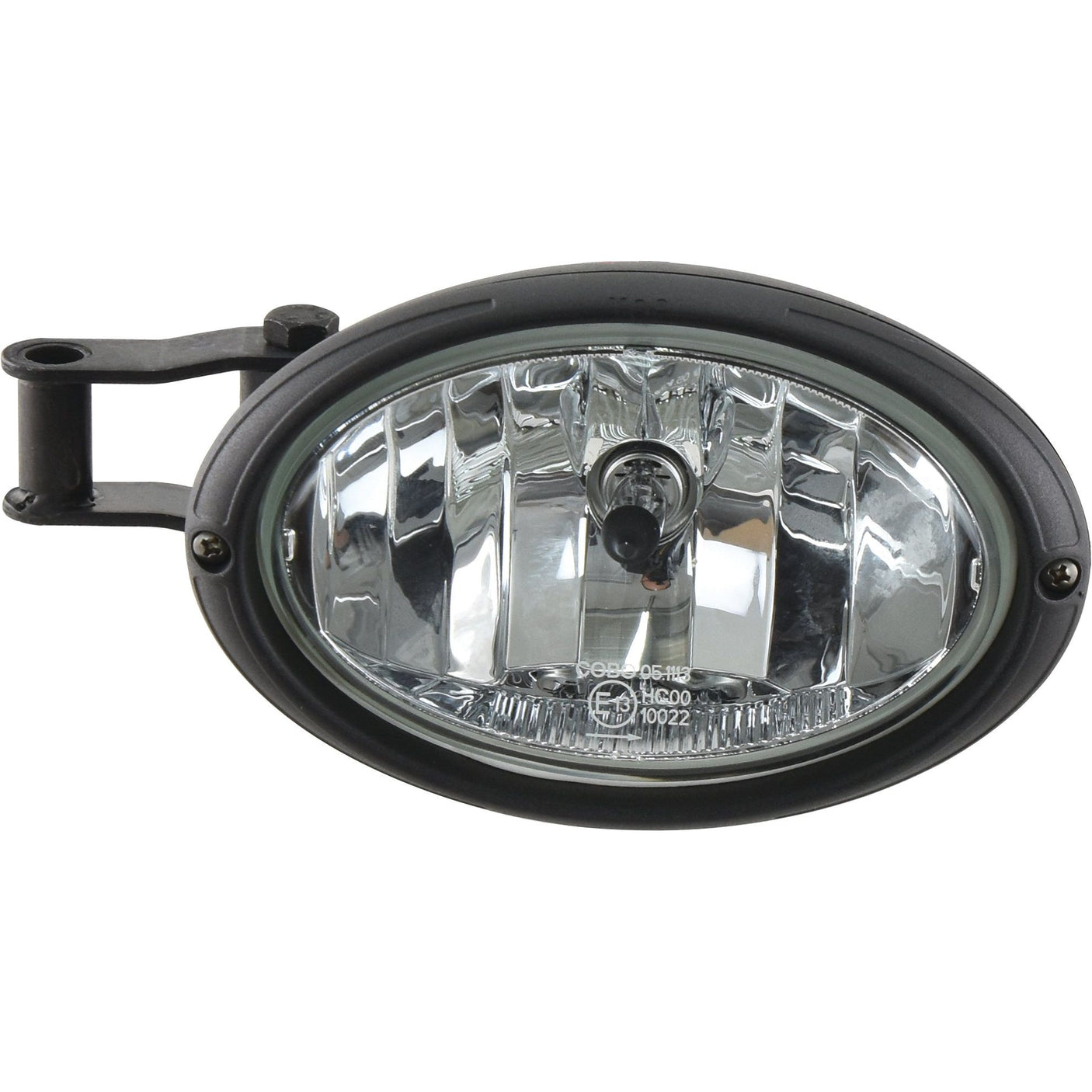 The "Halogen Work Light Oval LH - 12V (55W) - S.147644" by Sparex is an oval-shaped work light with a reflective inner surface and a single halogen bulb mounted on a bracket, featuring IP66 water resistance.