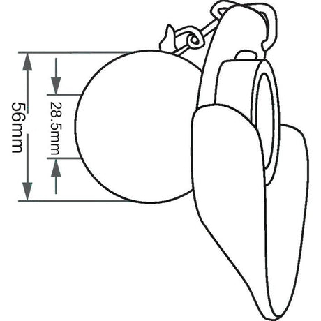 Line diagram showing a Sparex Heavy Duty Lower Link Ball, Guide Cone, and Linch Pin (Cat. 2/2) - S.148198: EPD plated spherical object with dimensions of 56mm in height and a diameter of 28.5mm, designed for heavy-duty use and corrosion protection.
