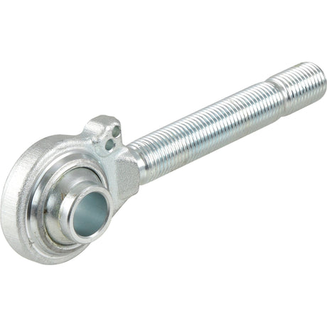 An image of the Sparex Top Link Ball End - M27x3 Metric - Cat.2 (Part No.S.148209), featuring a metallic rod end bearing with a threaded shaft and precise ball bore dimensions, designed for mechanical linkage applications.