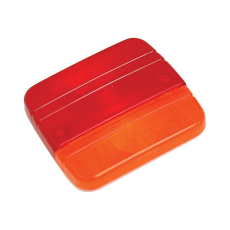 The Replacement Lens by Sparex, fitting models S.14868, S.14869, and S.14870, is a rectangular red and orange rear light reflector designed for three-function use. It features horizontal grooves and includes two screw holes on the red part, all made from durable polycarbonate.