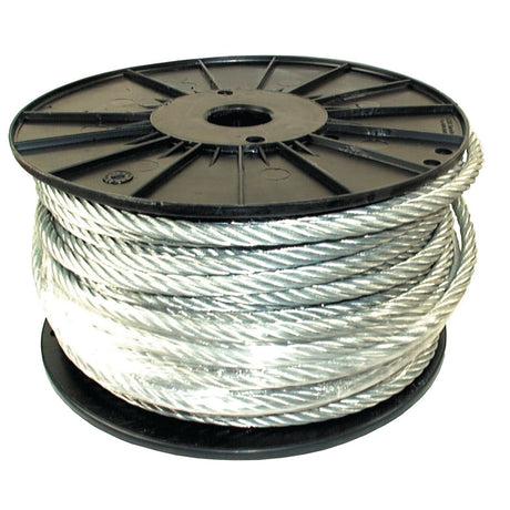 The Wire Rope With Nylon Core - Steel, Ø2mm x 200M (Sparex Part No. S.14925), from the Sparex brand, is wound around a black plastic reel that includes a central hole for mounting.