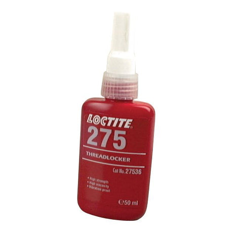 A 50 ml bottle of LOCTITE® 275 Threadlocker by Sparex (Part No. S.14951), featuring a red exterior with a white cap and marked as "High strength, High viscosity, Vibration-proof," is provided along with a health safety data sheet for your convenience.