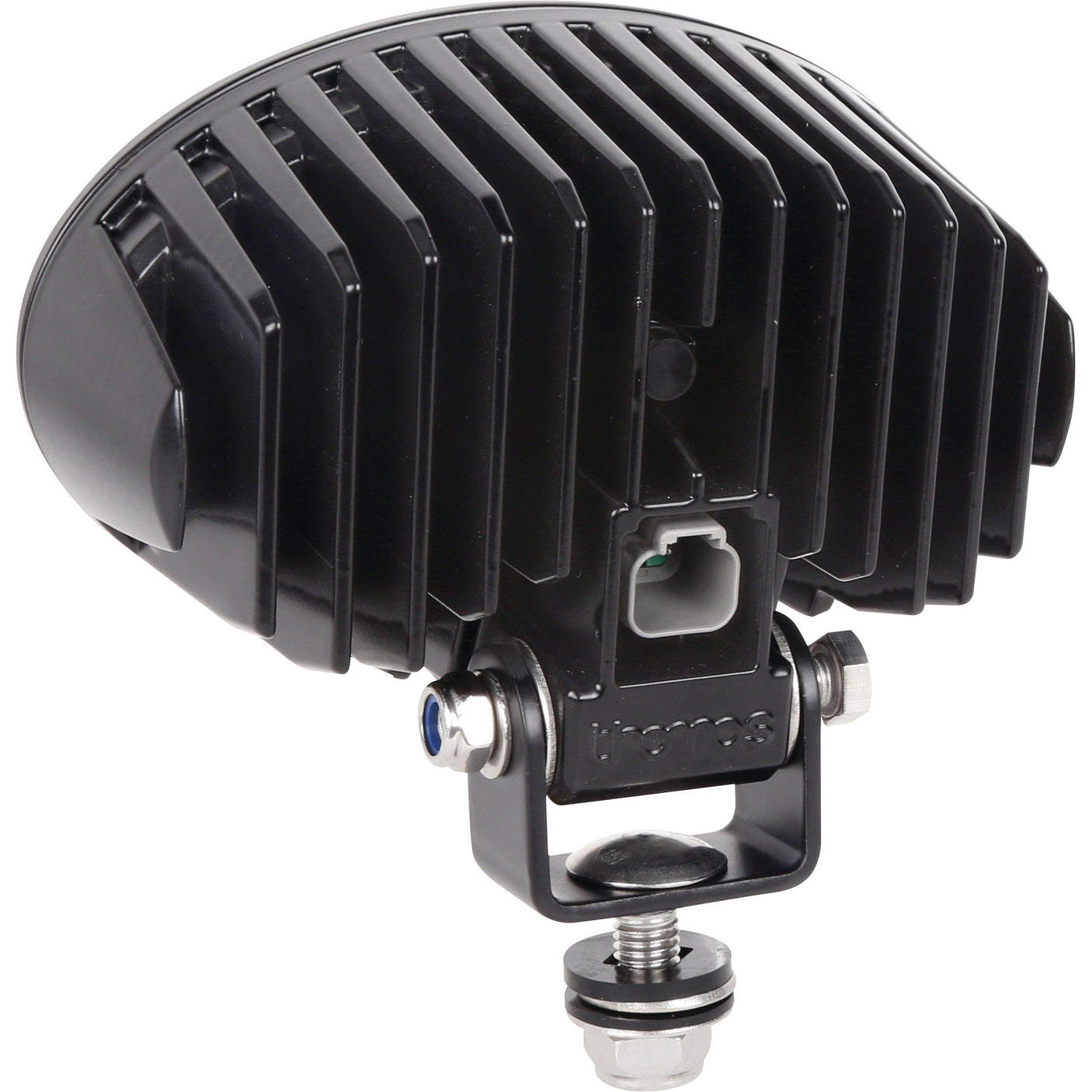 A black LED Work Light (Cree High Power) by Sparex with a ribbed heat sink, mounting bracket, IP68 rating, and wiring connection; featuring Class 3 interference protection and delivering 10,000 lumens raw power within a 10-60V range - S.150527.