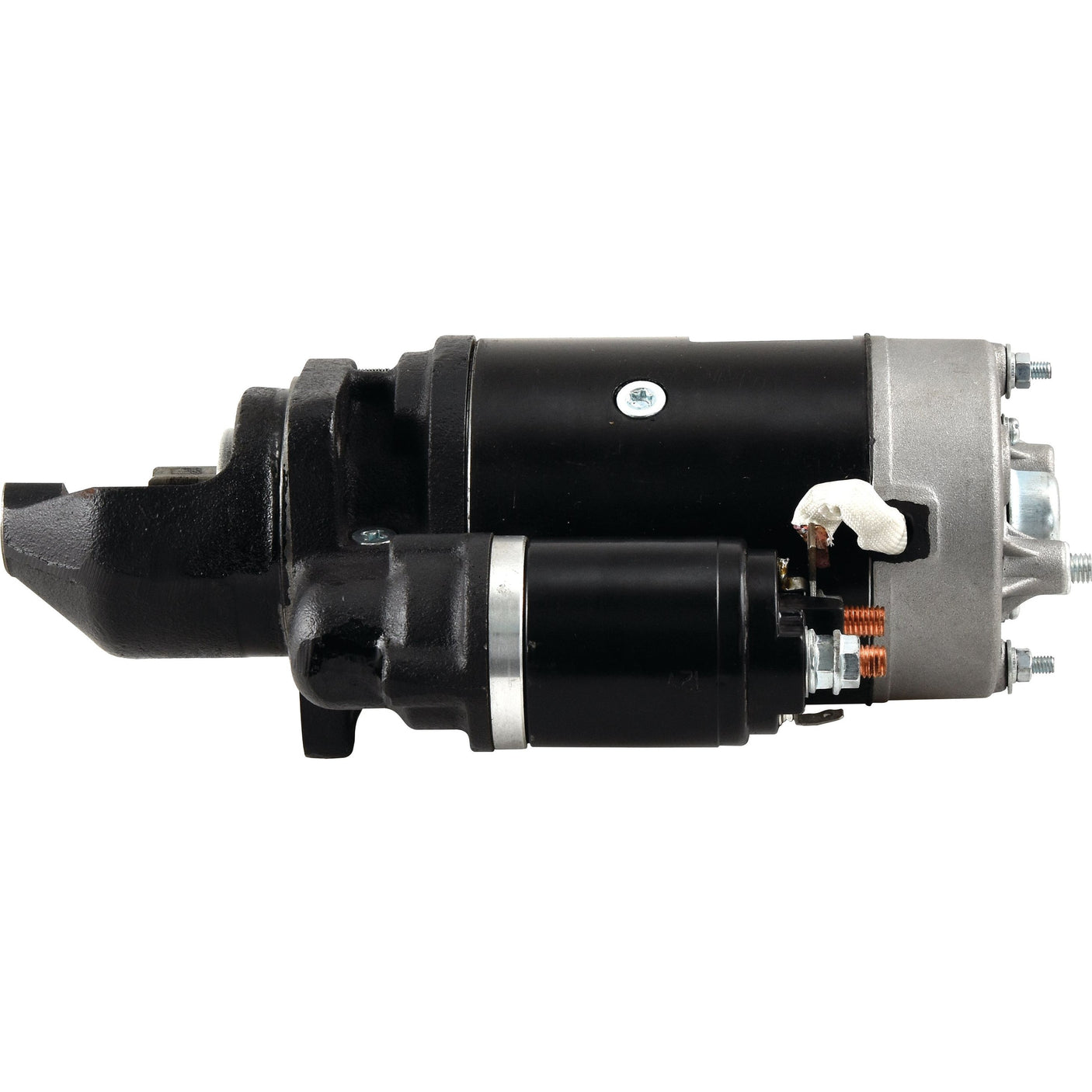 Image of the Sparex Starter Motor - 12V, 3.1Kw (Sparex Part No. S.150749), featuring a cylindrical design with a black and silver exterior, electrical connectors, and mounting hardware.