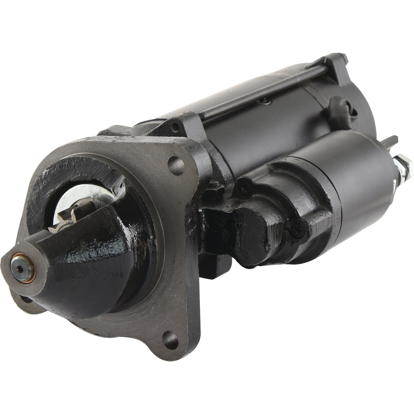 Image of a black Sparex Starter Motor - 12V, 4.2Kw (Sparex Part No.S.150753) with visible mounting points and electrical terminals, boasting an impressive power output of 4.2Kw.