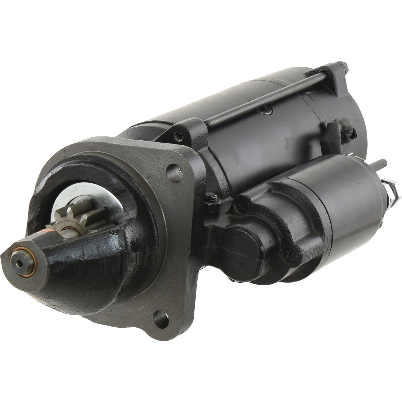 A Sparex starter motor (Sparex Part No. S.150754) designed to operate at 12V with a 4.2Kw power output, featuring a cylindrical shape and mounting flange, is available in black.