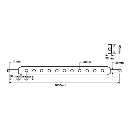 Linkage Drawbar (Cat. 2) No. holes: 7, 1000mm
 - S.15081 - Farming Parts