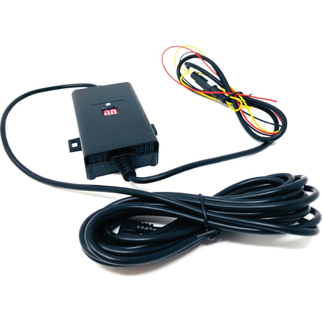 A black KENWOOD electronic device with a connected power cable and a separate bundle of color-coded wires, compatible with the Sparex Hard Wire Kit for S.151007 (Sparex Part No.S.151009).