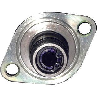 The Fuel Metering Control Valve (Sparex Part No. S.151159) by Sparex is a metallic mechanical component featuring two mounting holes on either side and a cylindrical hollow center, commonly utilized in John Deere machinery.