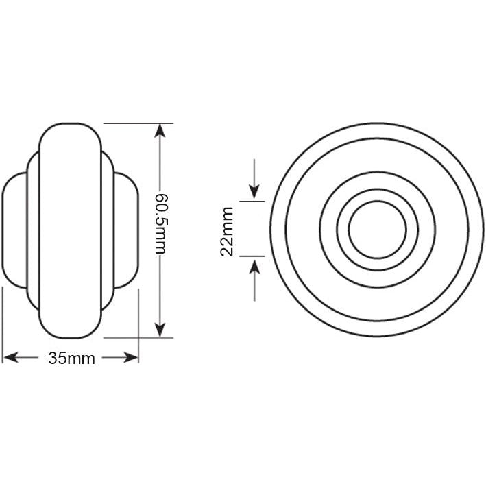 Technical drawing of the Lower Link Swivel Set (Cat. 1) by Sparex, Part No. S.15155, with dimensions labeled. The front view shows a diameter of 35mm; the side view indicates a height of 60.5mm and an outer diameter width of 22mm.