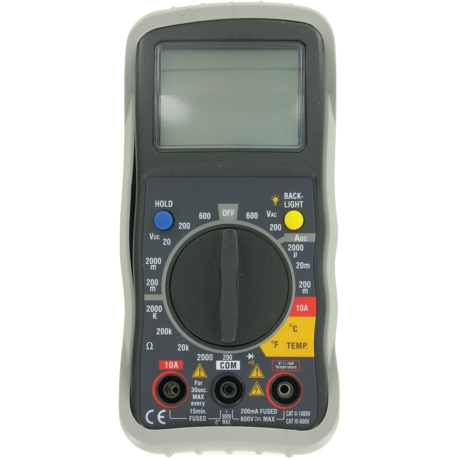 The Sparex Digital Multimeter (Model S.151762) comes with a large screen and multiple settings to measure voltage, current, resistance, and temperature. It features a backlight, hold function, various input ports, and an extensive temperature range for precise readings.