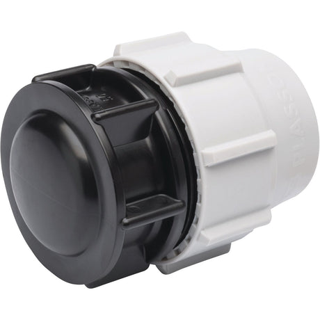 An image of a black and white Sparex plastic plumbing fitting, specifically the End Plug 20mm (Sparex Part No. S.151811), used for sealing the ends of 20mm pipes.